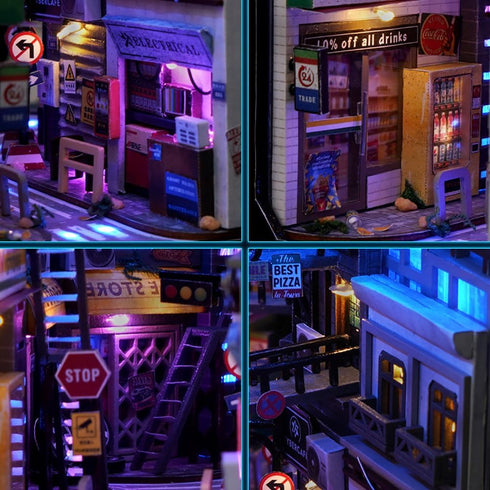 Montidey 3D DIY Dollhouse Booknook Bookshelf Insert Decor,DIY Book Nook Kit, Wooden Puzzle with LED Lighting Book Nook