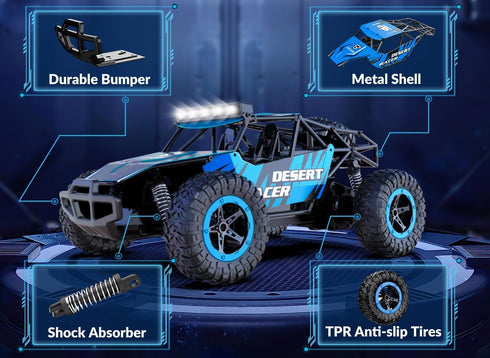 RACENT Remote Control Cars - 1:16 Scale 20kph Fast RC Truck, All Terrain Off-Road Monster Truck for Kids