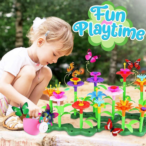 FUNZBO Flower Garden Building Toys, STEM Gardening Gift for Kids, Sorting and Stacking Crafts for Girls