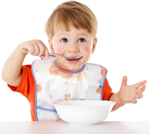 5Pcs 6-24 Zainpe Snap Baby Bibs for Boys Girls Months Waterproof Stain Resistant Feeding Bib with Food Catcher Pocket