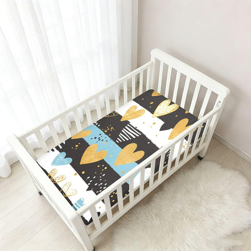 Bseiialft 52 28 Gold Blue Hearts Stripes Crib Sheets for Boys Girls Soft and Breathable Cotton Baby Sheets for Standard