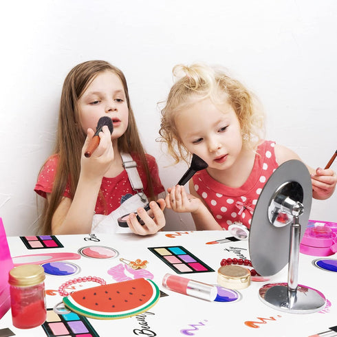 PHOGARY 2 Packs SPA Makeup Party Tablecovers, Disposable Plastic Rectangular Table Covers for Girls Birthday Cocktail