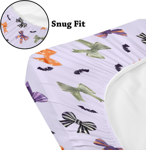 KuphiL10C Mattress-28x52 Halloween Bows Bats Pattern Baby Sheets for Crib, Unisex Fall Winter Holiday Nursery Fitted