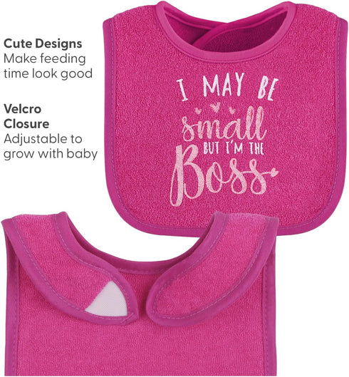 The Peanutshell Baby Girl Terry Bib Set of 8, 100% Cotton, Soft Absorbent Bibs for Newborn & Infant - Pink