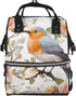 OUSIKA Floral Print Watercolor Robin Bird Print Diaper Bag Multifunction Laptop Backpack Travel