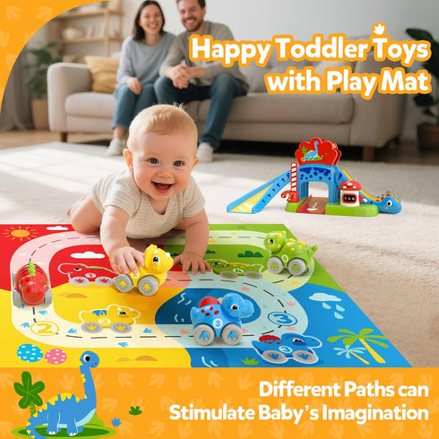 1 2 Set 4 12-18 1st 1-2, Toddler Toys for Year Old Boy Gifts - Educational Dinosaur Slide with Color/Number Push Cars