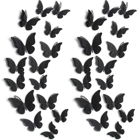 Outus 120 Pieces Black 3D Layered Butterfly Wall Decor, Removable Stickers for Birthday Cake Decorations