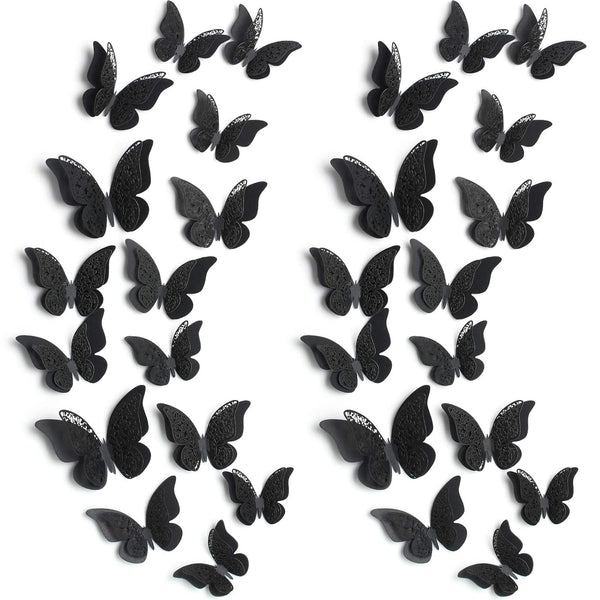 Outus 120 Pieces Black 3D Layered Butterfly Wall Decor, Removable Stickers for Birthday Cake Decorations