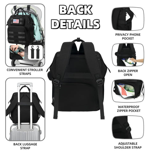 Backpack ROSEGIN Diaper Bag for Dad and Men, Large Travel Baby Bag with Changing Pad, Pacifier Case, Removable Flag