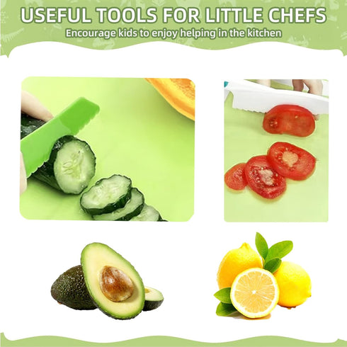 WALAWALA 4PCS Set Kids Knife for Real Cooking BPA Free with Plastic Toddler Play Kitchen Knives with Serrated Teeth