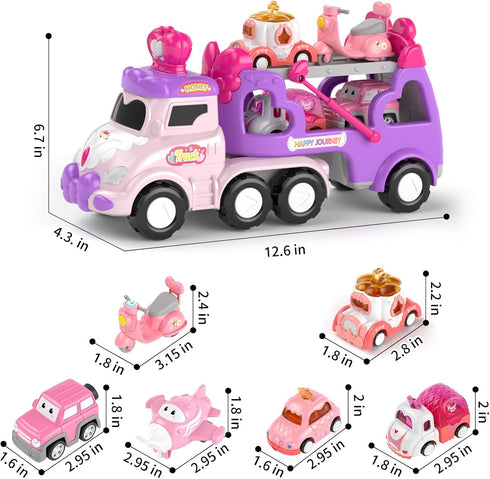2 3 7-in-1 2-4, 2 3. usrela Cars Toys for + + Year Old Girl, Princess Transport Carrier Trucks for Toddlers Girl