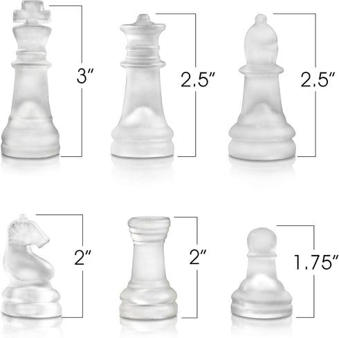 Gamie 14 Inch Glass Chess Set for 2 Players - Elegant Design - 32 Frosted and Clear Pieces - Durable Build