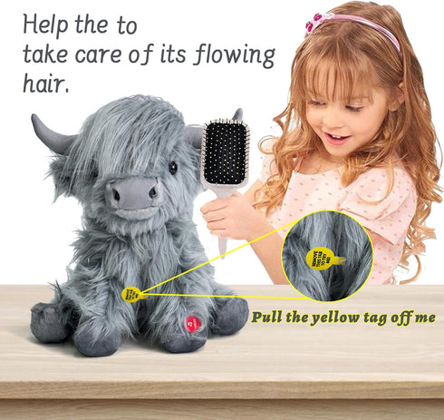 10 inch, Tonpect Highland Cow Stuffed Animal with Mooing Sound, Cuddly Farm Cow Toy for Boys Girls Gift Decoration