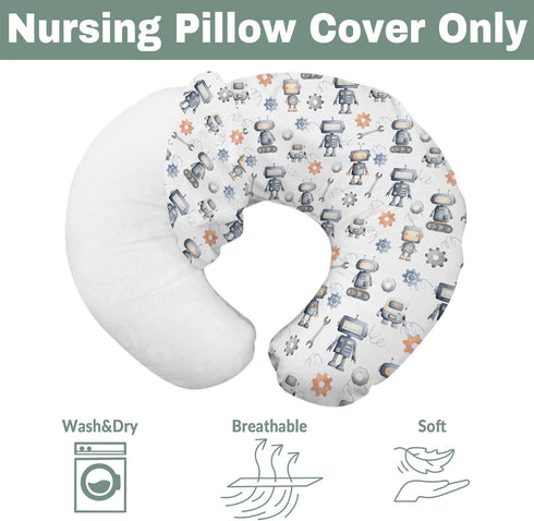 Watercolor Robots Baby Nursing Pillow Covers for Boy Girl Cute Robotic Character Nursery Feeding Pillowcase