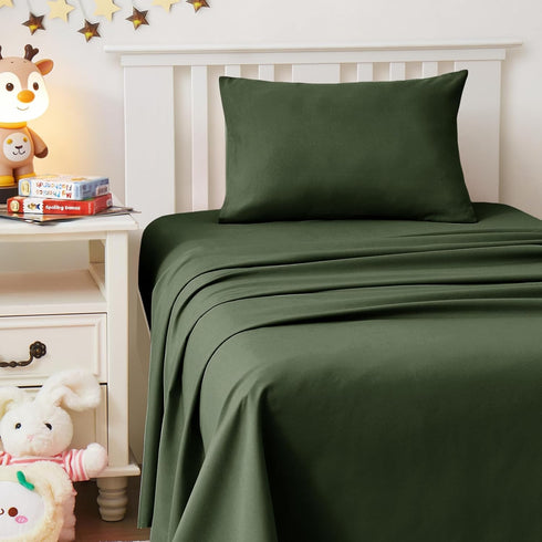 Yvrcen 3-Piece Set Olive Green Toddler Sheets, Green Sheet for Toddler, Soft Microfiber Bed Sheets for Kids Bed