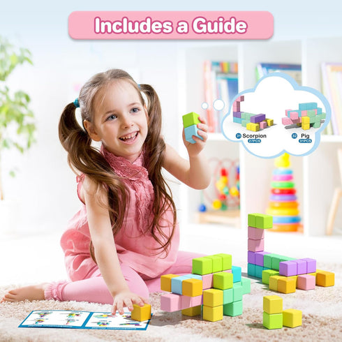 1-3, 56PCS 1.34in 3-5 Magnetic Blocks for Toddlers Large Macaron Magnet Building Cubes for Kids, Stem Preschool Stack