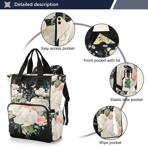 SUABO Backpack Baby Diaper Bag Love Rose Large Bag Waterproof Travel Diaper Bags for Moms and Dads