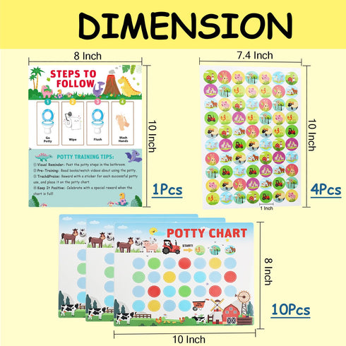 HelloKids 10 280 Potty Training Chart, Farm Animals Stickers Rewards for Toddlers Kids Toilet Training Success Pages
