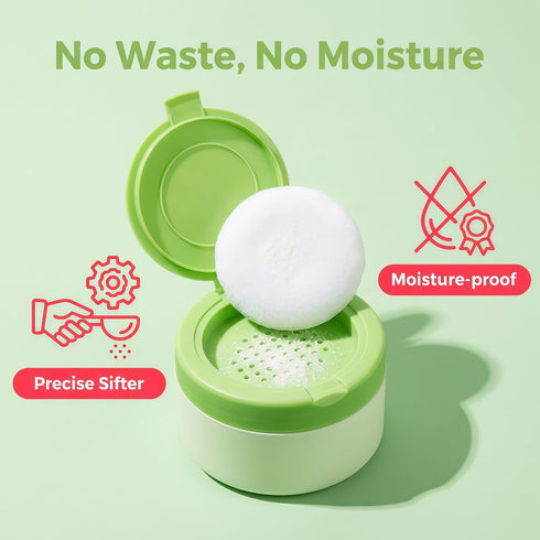Happyupcity White Plastic Empty Baby Powder Puff Case with Green Sifter Lid Refillable After-Bath Talcum Powder Jar