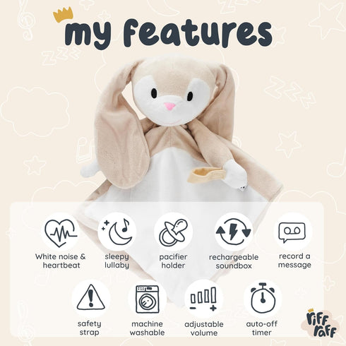Riff Raff Baby Sleep Toy Soother - Musical Plush Bunny with White Noise & Lullaby - Lovey Security Blanket for Newborns