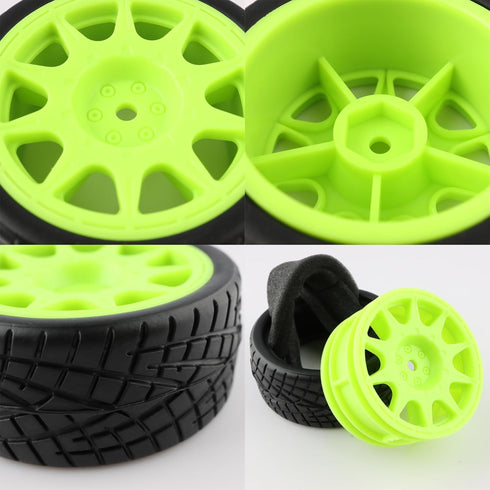 4PCS Off Road RC Cars Rubber Tires Set 12mm Hub Wheels Tires for HSP 94122 94123 94103 3850 3851 FW06 (Green)
