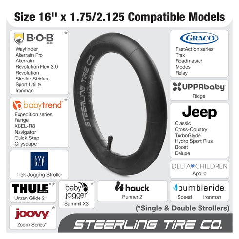 16 x 1.75/1.95/2.125 HEAVY DUTY Thorn Resistant Inner Tube Replacement for Baby Trend Expedition Jogger Strollers