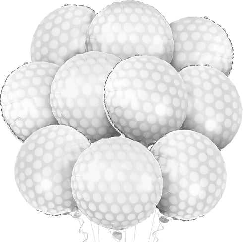 Katchon White Foil Golf Balloons - Pack of 10, 18 Inch Balloons for Hole In One Birthday Decorations
