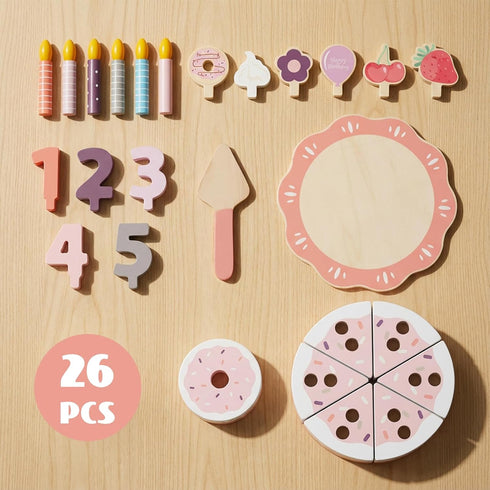 2-5, Pretend Play Food for Toddlers Wooden Birthday Fake Cake with Candles and Numbers,Tea Party Learning Kitchen Gift