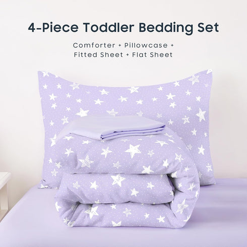 Set 4 Set Wake In Cloud - Toddler Bedding for Boys Girls, Cute Star Polka Dot, Pieces Soft Crib Bed Including