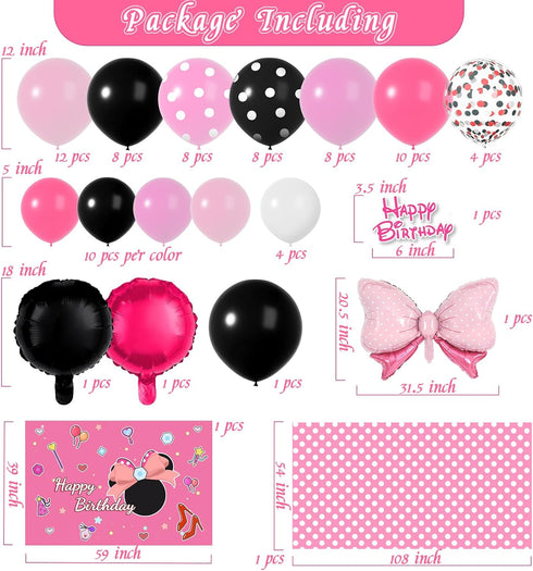 Pink Mouse Birthday Decorations of Pink Mouse Balloon Arch Kit with Backdrop & Tablecloth - Mouse Balloon Garland Different Sizes 5 12 Inch Pink Black Balloons for Girls Baby Shower Birthday Decor