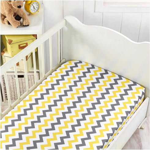 Handywa 2 Pack 28 52 Cotton Fitted Crib Sheets, Construction Trucks and Chevron Print, Fits Standard x in Baby Crib