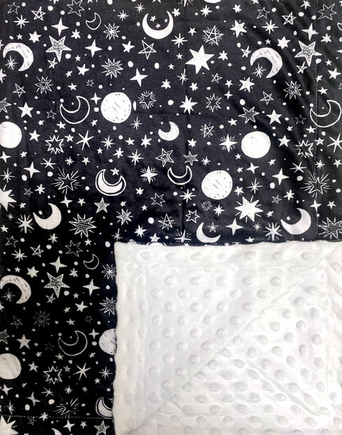 Baby Blanket for Boys Girls, Black Moon Star Minky Double Layer Receiving Blanket with Dotted Backing, 30x40 Inch