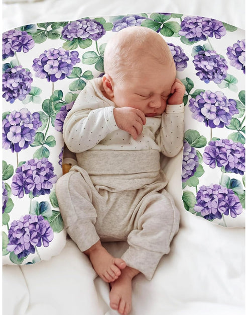 Purple Wildflowers Watercolor Baby Nursing Pillow Covers for Boy Girl Retro Hydrangea Floral Leaves Nursery Slipcovers