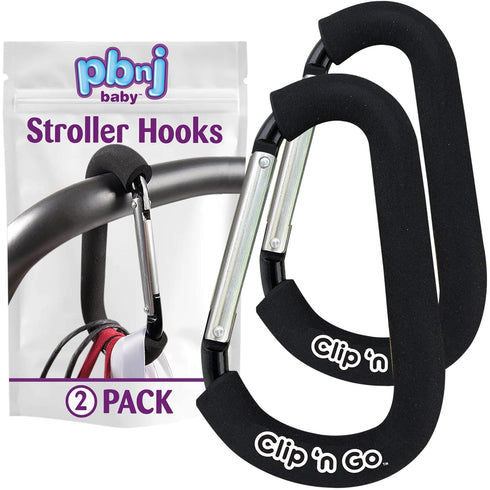 Stroller Hooks for Hanging Diaper Bags, Mommy Stroller Clip Organizer Hook, Large Carabiner Clips (2 Pack)