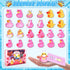 24 PCS Pink Rubber Ducks with Cards and Bands - Bulk Mini Rubber Ducks for Baby Bath Toys, Birthday Party Favors