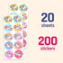 Unicorn Sticker Sheets for Kids - 20 Sheets, 200 Stickers, 1.5"