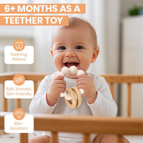 0-6 6-12 Socub Baby Teething Toys for Months- BPA-Free Food-Grade Silicone & Natural Beech Wood Teether Ring