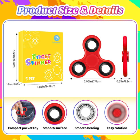 5 Pack 8-13 1-2 Fidget Spinners for Kids and Adults Stress Relief Sensory Toys for Boys and Girls Age High Speed Min