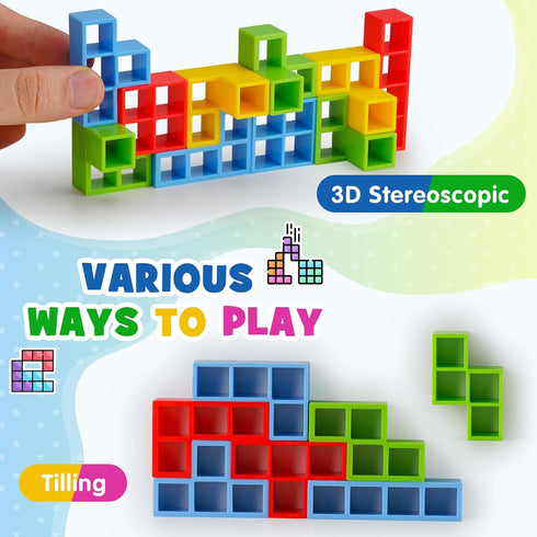 WOWNOVA 48PCS Tetra Tower - Fun Balance Stacking Building Blocks for Kids, Adults, and Family Game Night