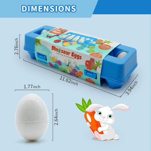 MOONTOY Dinosaur Matching Eggs for Toddlers, 12PCS Educational Learning Color & Shape Recognition Montessori Toy