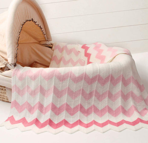 Baby Blanket Knitted Pink Chevron, Soft Toddler Nursery Crib Throw Blankets, Receiving Swaddle Blanket, Stroller Cover