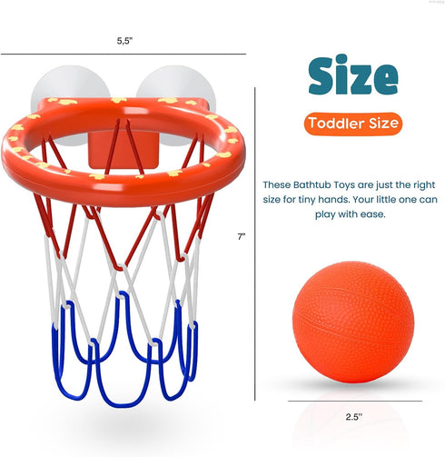 Bath Toys – Bathtub Basketball Hoop for Toddlers, 4 No-Hole Balls & Strong Suction Cups, Fun Bath Toy