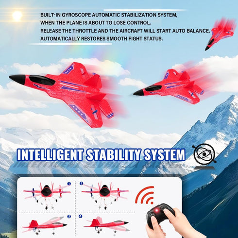 F-22 2.4 6-axis Red RC Plane for Kids Upgrade Raptor Fighter RC Airplane Remote Control Airplane Toys GHZ Smart Gyro