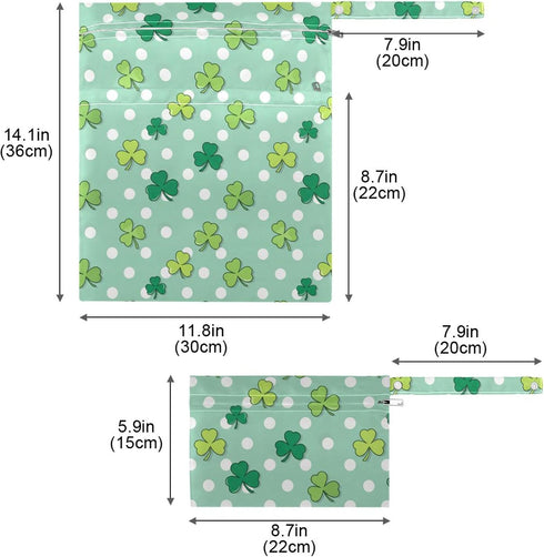 Burbuja 2 Pack, 2 Clover Wet Dry Bags for Baby Cloth Diaper Waterproof Reusable Wet Bag with Zippered Pockets