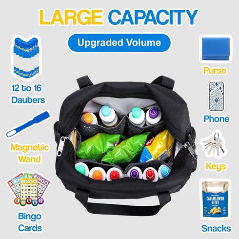 Bingo Bag for Bingo Supplies Accessories Large Bingo Bags with Pockets for Bingo Daubers Markers Water Resistant Bingo Carry Bag Gifts for Bingo Game Lover Gambler Portable Makeup Cosmetic Case Pouch