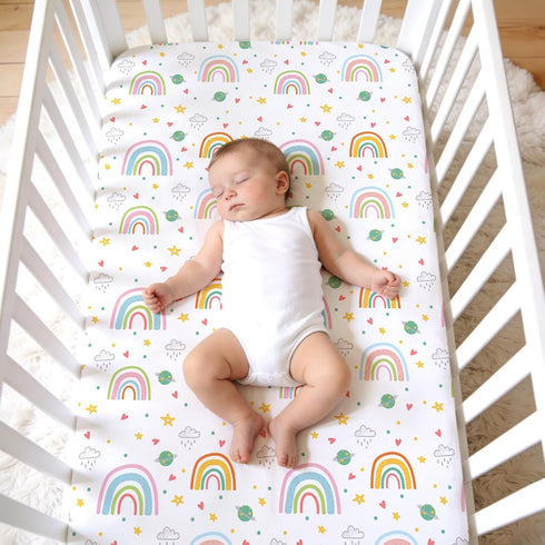 52x28 Inch JISEN Baby Crib Sheets Soft Breathable Rainbow Fitted Crib Sheets for Standard Crib and Toddler Mattress