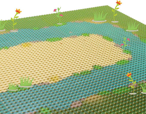 Feleph Classic Baseplate with River and Grassland Pattern, 10 x 10 Inches Base Plates for Building Blocks