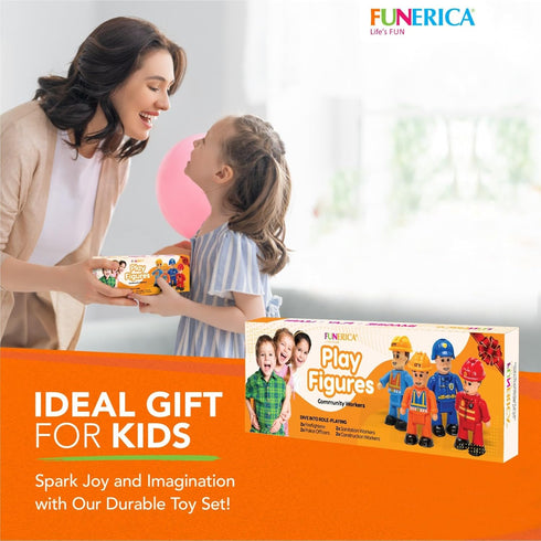 8-Set Community FUNERICA Bendable Play People Figures for Kids - Firefighters, Police Officers, Construction Workers
