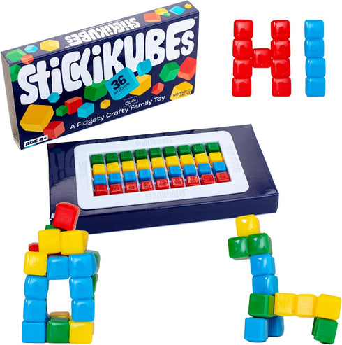 StickiKubes 36 Non-Toxic Stacking Cubes in 4 Colors, Creative Construction Toy with Display Easel (1 Pack)