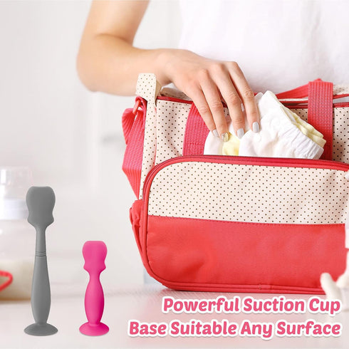 CHENGU 4 Pack Baby Diaper Cream Spatula Applicator Soft Silicone Mini Rash Cream Brush for Newborn (Rose, Gray)